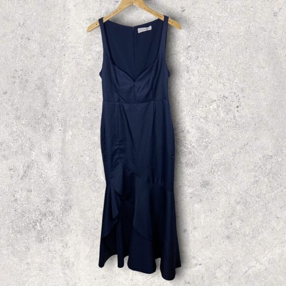 Fame and Partners Blue‎ Satin Gown Bromley Size 10 Bridesmaid Dress Navy Blue - Picture 6 of 12